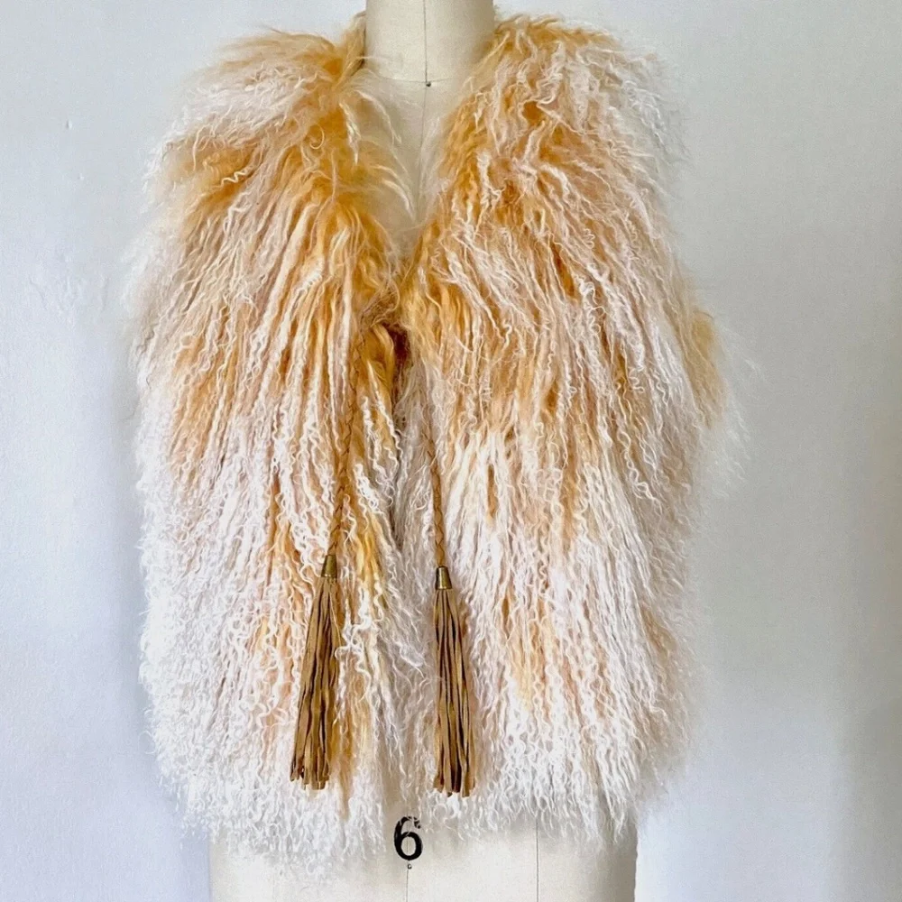 Ugg Australia Soft Pearl Beige Tibetan Mongolian Lamb Fur Vest in size XS/S, New - Picture 3 of 10
